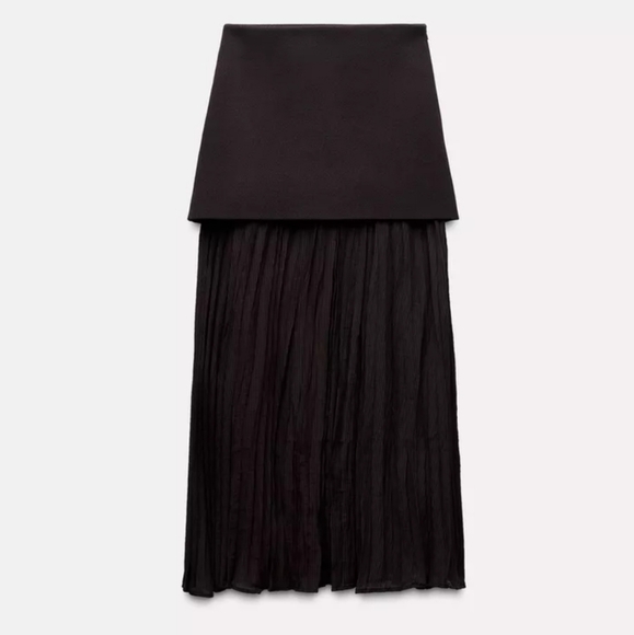 NWT ZARA BROWN MIXED PLEATED MIDI SKIRT - Picture 4 of 9